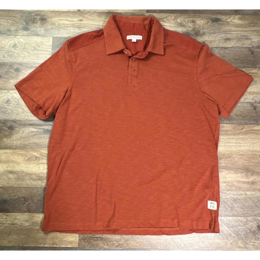 FRYE Polo Shirt Mens XL Red Knit Short Sleeve 1/4 Button Collared Cotton Blend.